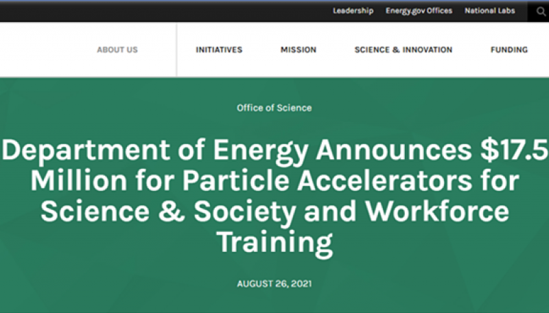 美国能源部宣布拨款1750万美元用于粒子加速器社会科学及员工培训